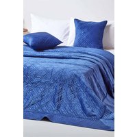 Homescapes Luxury Quilted Velvet Bedspread Geometric Pattern Throw in Navy | Size: Double