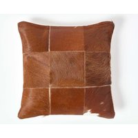 Real Leather & Goat Hair Large Check Cushion Feather Filling cm x 45 cm