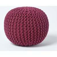 Homescapes Round Cotton Knitted Pouffe Footstool in Plum