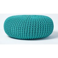 Homescapes Large Round Cotton Knitted Pouffe Footstool in Green
