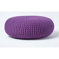 Homescapes Large Round Cotton Knitted Pouffe Footstool in Purple