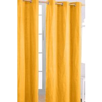 Homescapes Plain Cotton Ready Made Eyelet Curtain Pair in Mustard | Size: 140 cm width x 183 cm drop