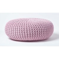 Homescapes Large Round Cotton Knitted Pouffe Footstool in Bright Pink