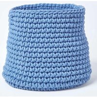 Homescapes Cotton Knitted Round Storage Basket, 42 x 37 cm in Blue