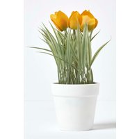 Artificial Tulips Decorative Pot 22 cm Tall Yellow