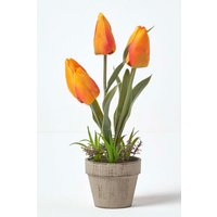 Artificial Tulips Grey Decorative Stone Pot 27 cm