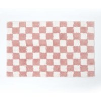 Homescapes Check 100% Cotton Non Slip Bath Mat in Pink
