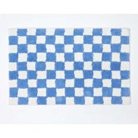Homescapes Check 100% Cotton Non Slip Bath Mat in Blue