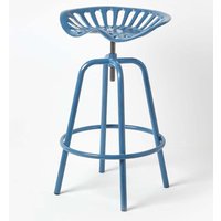 Homescapes Vintage Style Metal Adjustable Tractor Seat Bar Stool in Blue