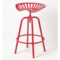 Homescapes Vintage Style Metal Adjustable Tractor Seat Bar Stool in Red