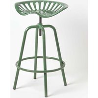 Homescapes Vintage Style Metal Adjustable Tractor Seat Bar Stool in Green