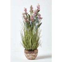 Homescapes Artificial Lavender Plant in Decorative Metallic Ceramic Pot, 66 cm in Pink