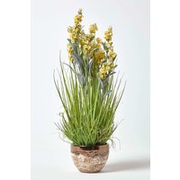 Homescapes Artificial Lavender Plant in Decorative Metallic Ceramic Pot, 66 cm in Yellow