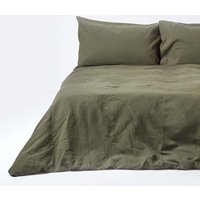 Homescapes Luxury Soft Plain European Linen Duvet Cover Set in Green | Size: EU Double