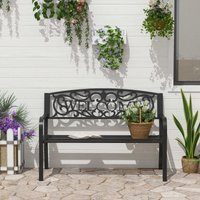 OUTSUNNY Garden Bench Double Seat Park Steel Chair Garden Outdoor Metal Patio in Black