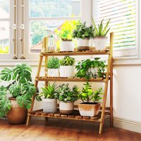 OUTSUNNY Wooden Flower Pot Rack Holder Fold Storage Shelf Stand in Brown | Size: Large