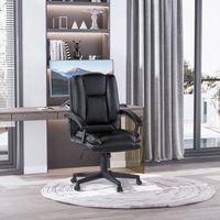 HOMCOM Swivel Executive Office Chair Mid Back PU Leather Chair w/ Arm in Black