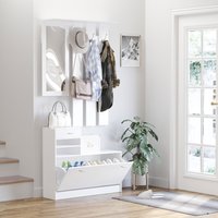 HOMCOM Entryway Organizer Shoe Storage Space Saving Mirror Chest Wardrobe in White