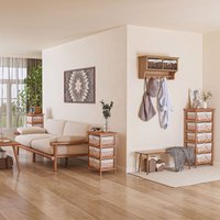 HOMCOM Wall Mounted Coat Hook Storage Unit Baskets Organiser Shelf Holder in Brown | Size: 4 Hooks