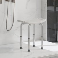 HOMCOM Aluminium Shower Stool w/ Adjustable Height Non-Slip Bath Stool White in Cream