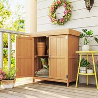OUTSUNNY Wooden Garden Shed Double Door Tool Storage House in Natural