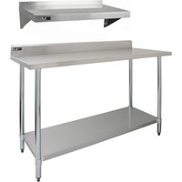Monstershop 5ft Stainless Steel Catering Bench & 2 x Wall Mounted Shelves in Silver