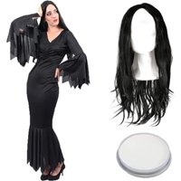 I Love Fancy Dress Women's Gothic Mother Costume - Dress, Wig & Face Paint in Black | Size: XL