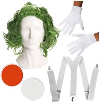 I Factory Worker Accessory Set Wig Face Paint Gloves Braces & Eyebrows