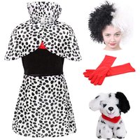 I Love Fancy Dress Women's Evil Dog Lady with Wig, Gloves & Dalmatian Dog in Black | Size: Medium