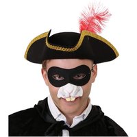 I Love Fancy Dress Men's Highway Man Costume - Gold Trim Feather Tricorn Hat, Nose & Mask in Black