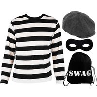 I Storybook Burglar Costume Long Sleeve Top Grey Hat Mask & Swag Bag