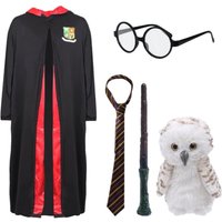 I School Wizard Costume Wand Glasses Tie & Owl