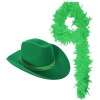 I Star Studded Cowboy Hat & Feather Boa Pack