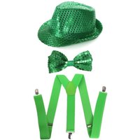 I Sequin Trilby Hat Sequin Bow Tie & Braces Pack