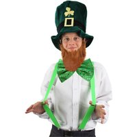 I Love Fancy Dress Irish Leprechaun Hat, Bow Tie + Braces in Green | Size: 2 Pack