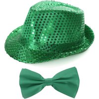 I Sequin Trilby Hat & Satin Bow Tie Pack