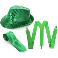 I Irish Sequin Trilby Hat Satin Tie & Suspenders Pack