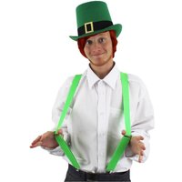 I Irish Buckle Top Hat Short Wig & Green Braces Pack