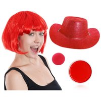 I Nose Glitter Cowboy Hat Bob Wig & Face Paint