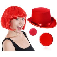 I Love Fancy Dress Red Nose, Satin Top Hat, Bob Wig & Face Paint