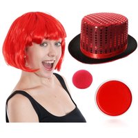 I Nose Sequin Top Hat Bob Wig & Face Paint