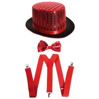 I Accessory Set Sequin Top Hat Bow Tie & Braces