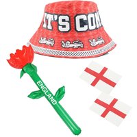 I England Set Bucket Hat Inflatable Rose & 2X Tattoos Pack