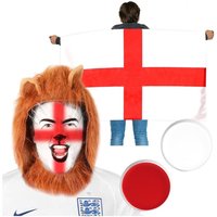 I England Set Flag Cape Lion Mane & Face Paint Pack