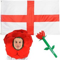 I England 5ft x 3ft Flag Inflatable English Rose Flower & Hat Pack