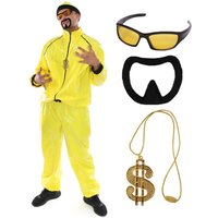 I 90s Rapper Costume Hat Glasses Goatee & Dollar Chain
