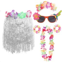 I Love Fancy Dress Women's White Hula Skirt with Flower Lei & Glasses Set