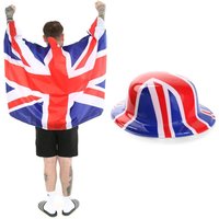 I Wearable Union Jack Flag Cape & Union Jack Bowler Hat Pack