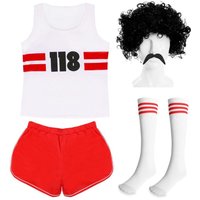 I Love Fancy Dress 118 Vest, Socks & Shorts Set with Wig & Tash in Red | Size: Small