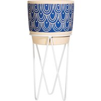 Sass & Belle Blue Wave Cement Planter With Wire Stand